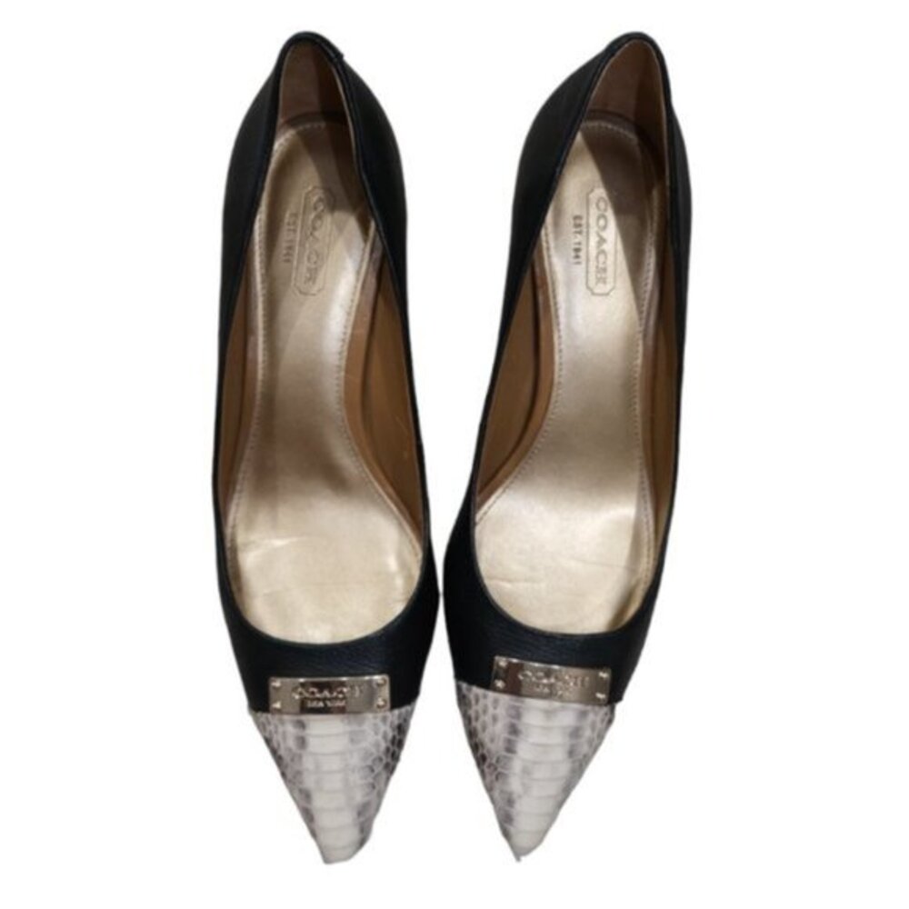 Coach BLACK SNAKESKIN AND GOLD Heels Size 7.5 GUC